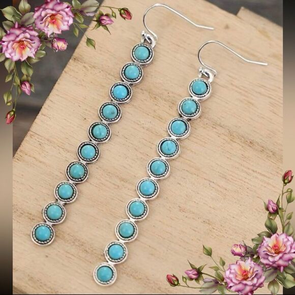 Fake Turquoise Dangle Earrings western style - Picture 1 of 7